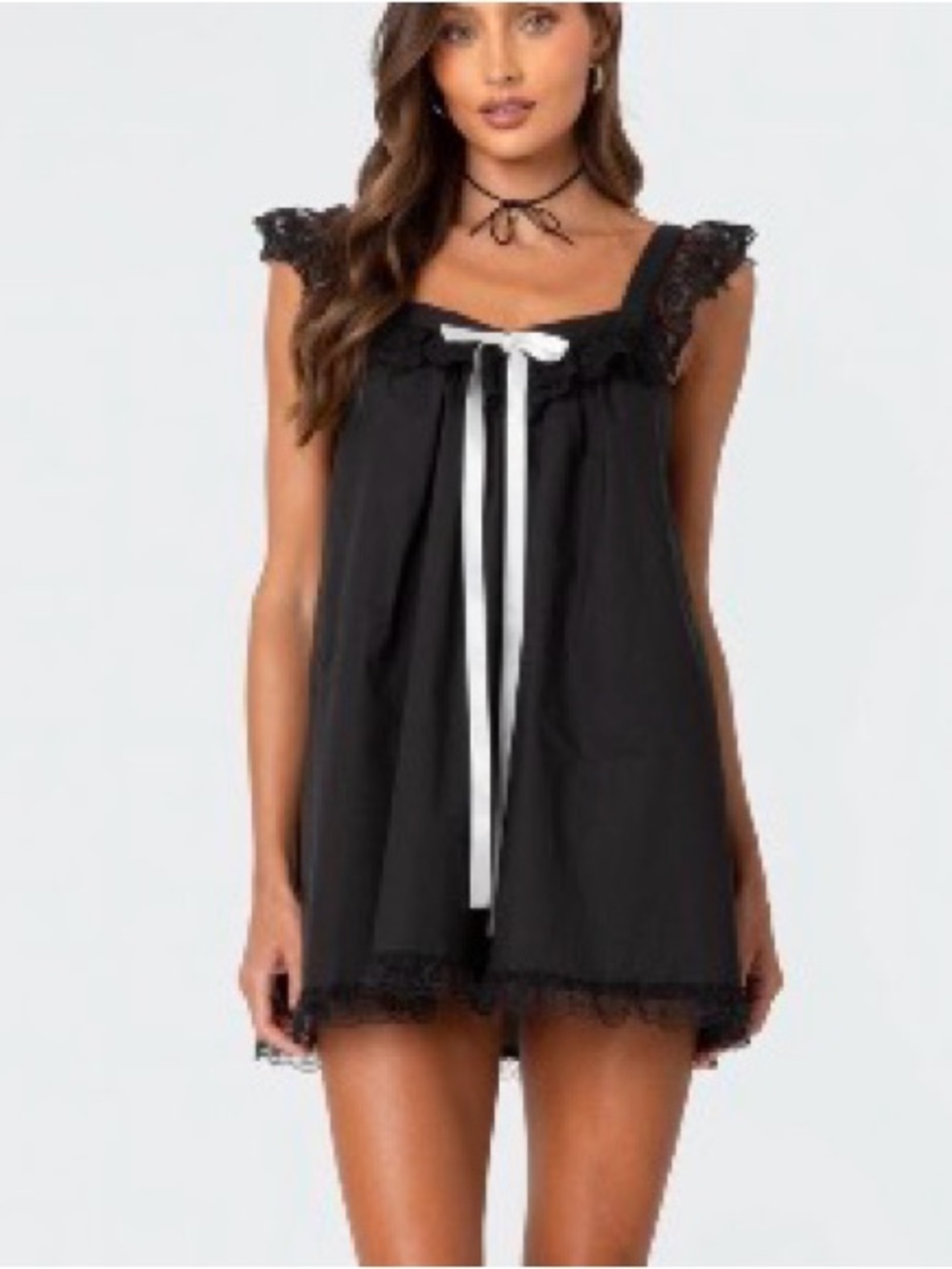 Edikted Black Mini Dress with White Ribbon